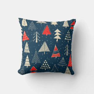 Christmas doodle trees, seamless winter pattern. cushion