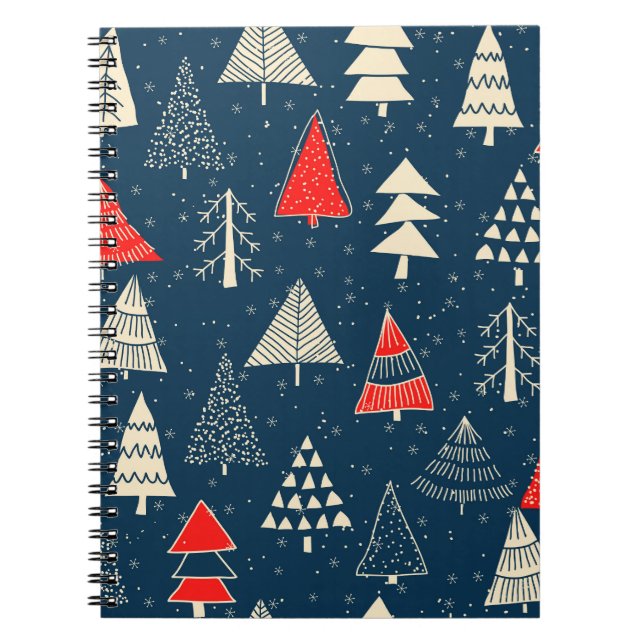 Christmas doodle trees, seamless winter pattern. notebook (Front)
