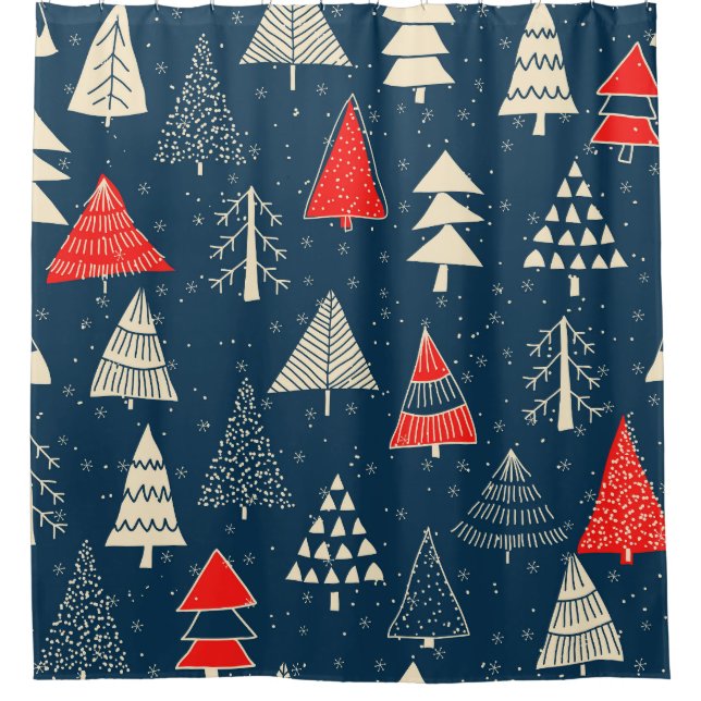 Christmas doodle trees, seamless winter pattern. shower curtain (Front)