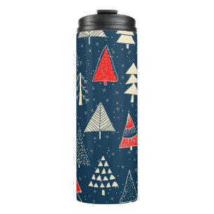 Christmas doodle trees, seamless winter pattern. thermal tumbler