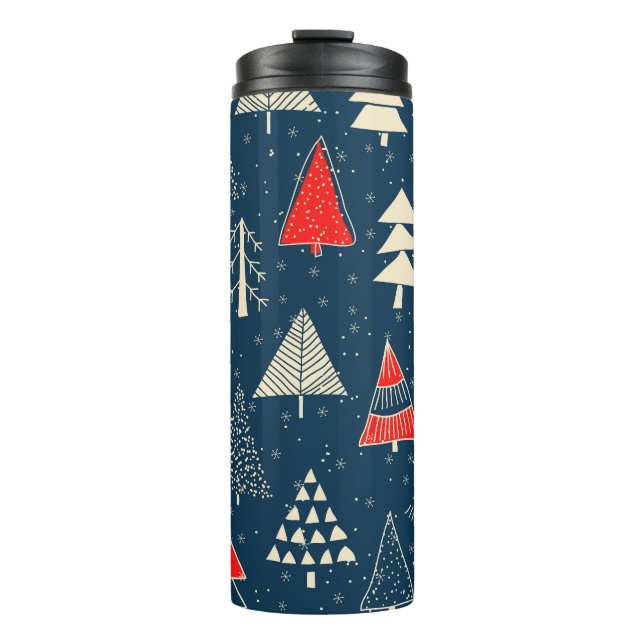 Christmas doodle trees, seamless winter pattern. thermal tumbler (Front)