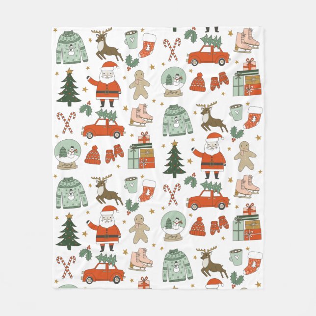 Christmas Doodles cute holiday Fleece Blanket (Front)