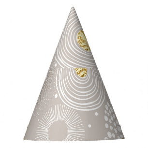 Christmas doodles: golden foil background. party hat