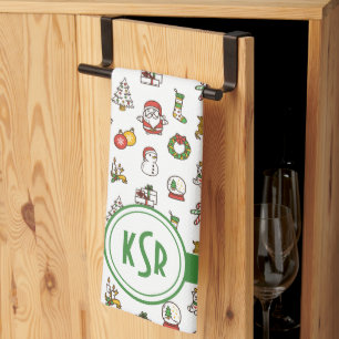 Christmas Doodles Monogram Tea Towel