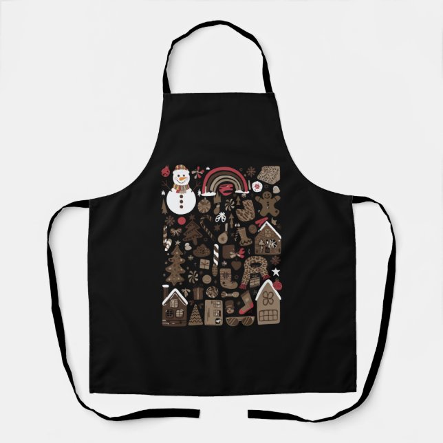 Christmas Doodles Retro Holiday Vintage Trees  Apron (Front)
