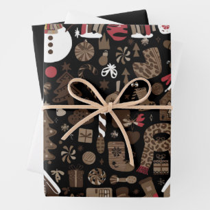 Christmas Doodles Retro Holiday Vintage Trees  Wrapping Paper Sheet