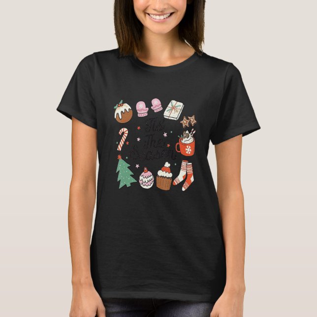Christmas Doodles Tis' The Season Retro Holiday Co T-Shirt (Front)