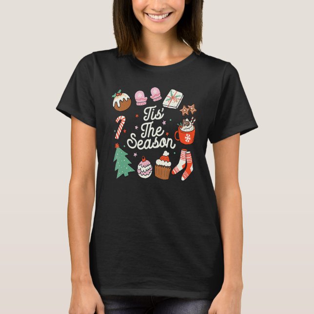 Christmas Doodles Tis' The Season Retro Holiday Co T-Shirt (Front)