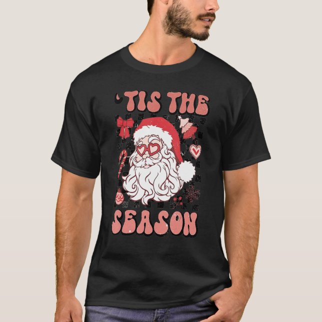 Christmas Doodles Tis' The Season Retro Holiday Sa T-Shirt (Front)