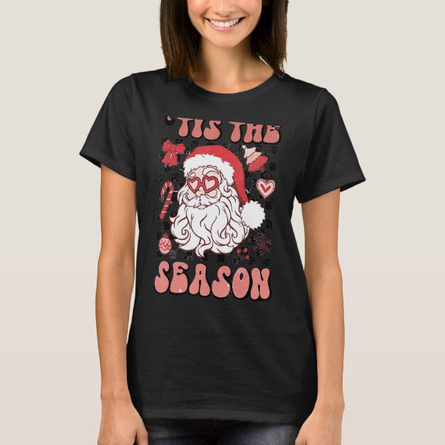 Christmas Doodles Tis' The Season Retro Holiday Sa T-Shirt (Front)