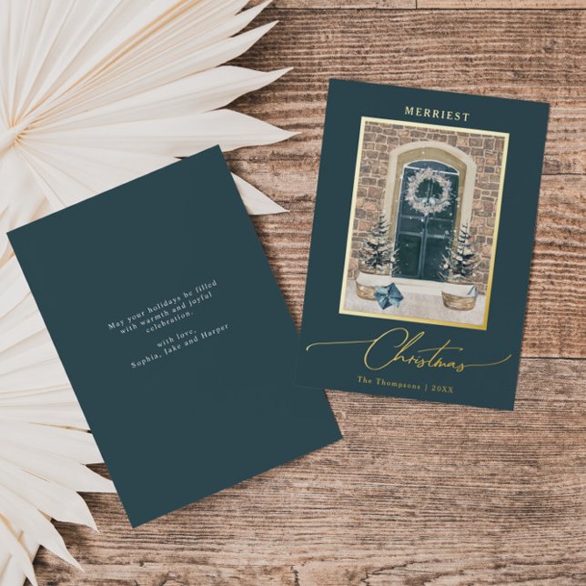 Christmas Door Elegant Slate Grey Foil Holiday Card (Creator Uploaded)