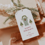 Christmas Door Gift Tags<br><div class="desc">Classic watercolor soft sage green and red Christmas crest with winter greenery,  holly and a cute red bow.</div>