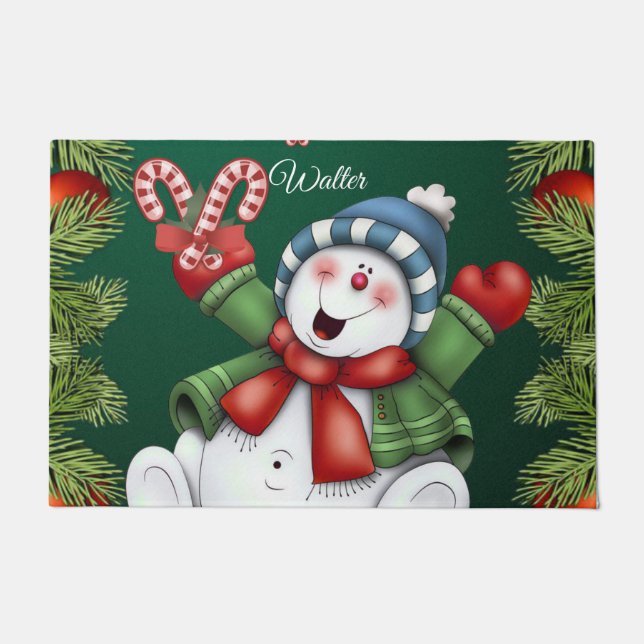 Christmas Door Mat, Snowman Doormat (Front)