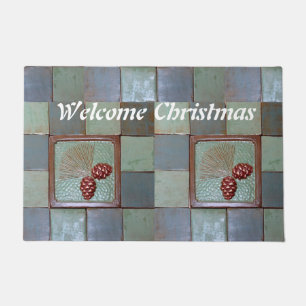 Christmas Door Mat with Pinecones and Tiles