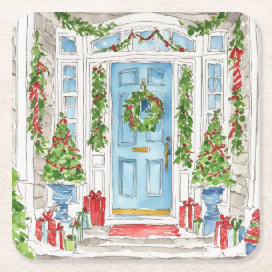 Christmas Door Watercolor Coaster