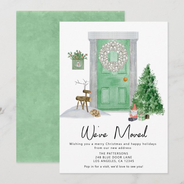 Christmas Door Watercolor Moving Announcement (Front/Back)