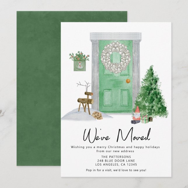 Christmas Door Watercolor Moving Announcement (Front/Back)