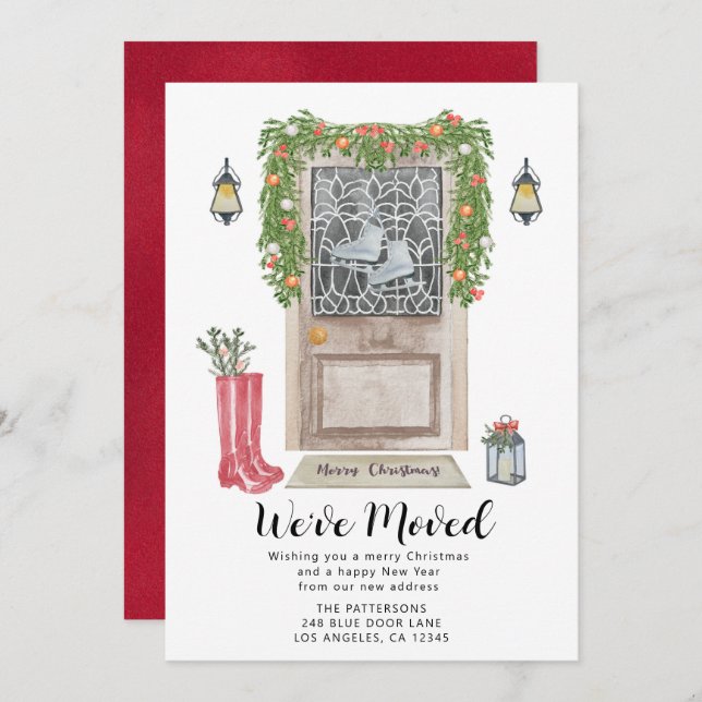 Christmas Door Watercolor Moving Announcement (Front/Back)