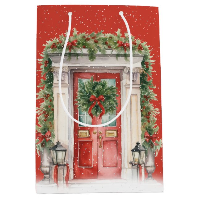 Christmas Door With Snowflakes Medium Gift Bag (Front)