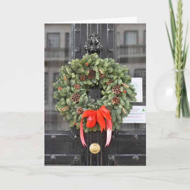 Christmas Door Wreath in London UK Photography Card (Front)