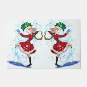 Christmas Doormat Snowman and Girl Dance