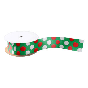 Christmas Dots Red White And Green Satin Ribbon