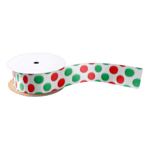 Christmas Dots Red White And Green Satin Ribbon