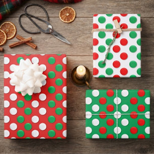 Christmas Dots Red White And Green Wrapping Paper Sheet