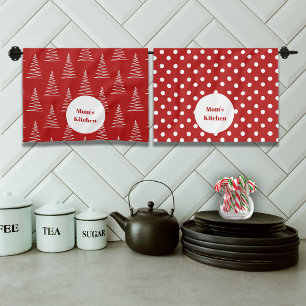 Christmas Dots & Trees Custom Name Tea Towel