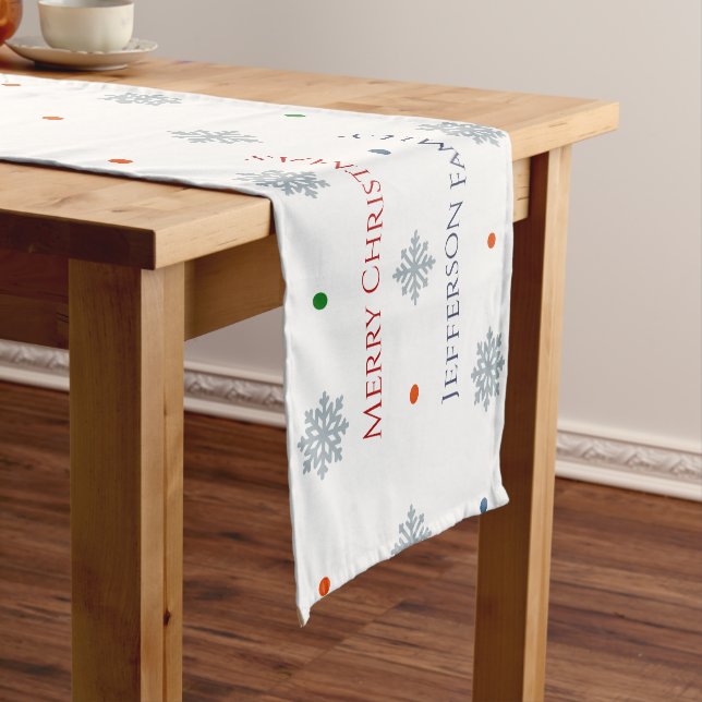 Christmas dots with snowflake pattern custom name short table runner (In Situ)