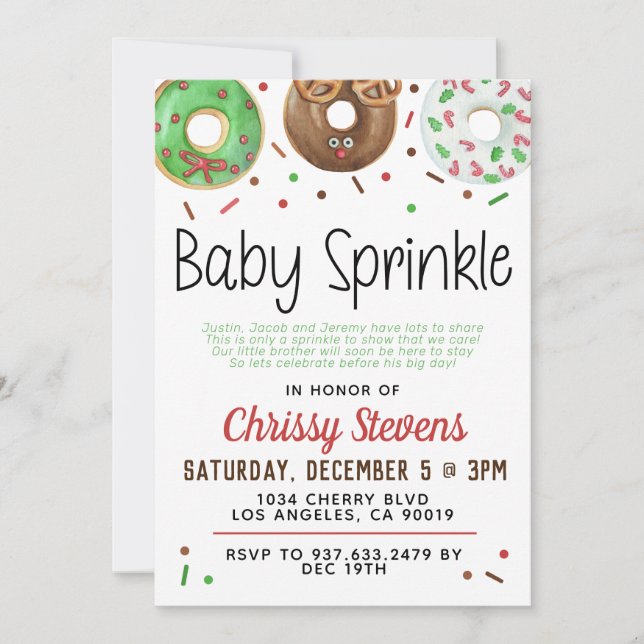 Christmas Doughnut Baby Sprinkle Shower Invitation (Front)