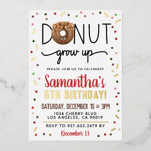Christmas Doughnut Grow Up Birthday Foil Invitatio