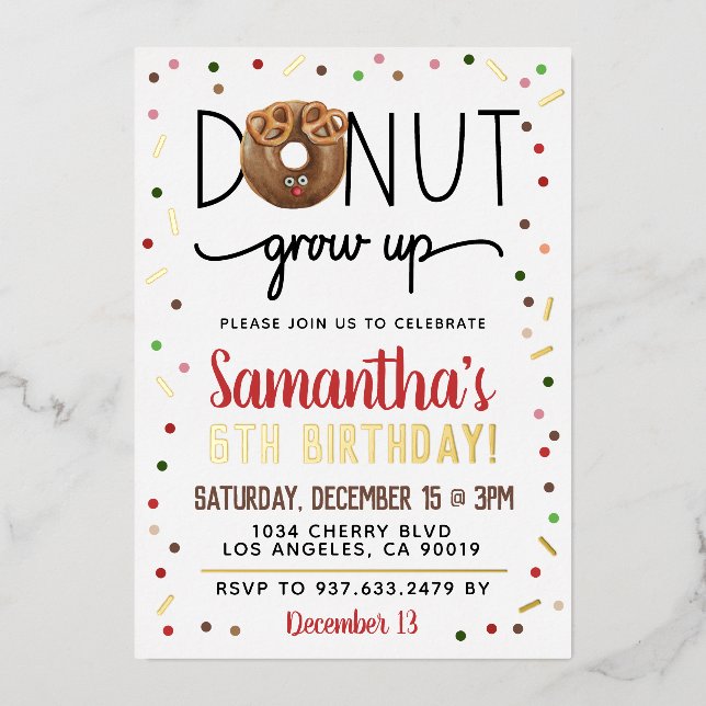 Christmas Doughnut Grow Up Birthday Foil Invitatio (Front)
