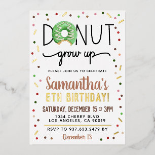 Christmas Doughnut Grow Up Birthday Foil Invitatio