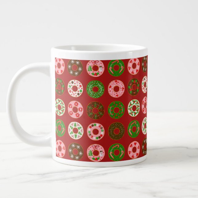 Christmas Doughnut Holiday Treat Pattern Large Coffee Mug (Left)