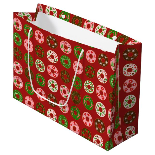 Christmas Doughnut Holiday Treat Pattern Large Gift Bag (Front Angled)