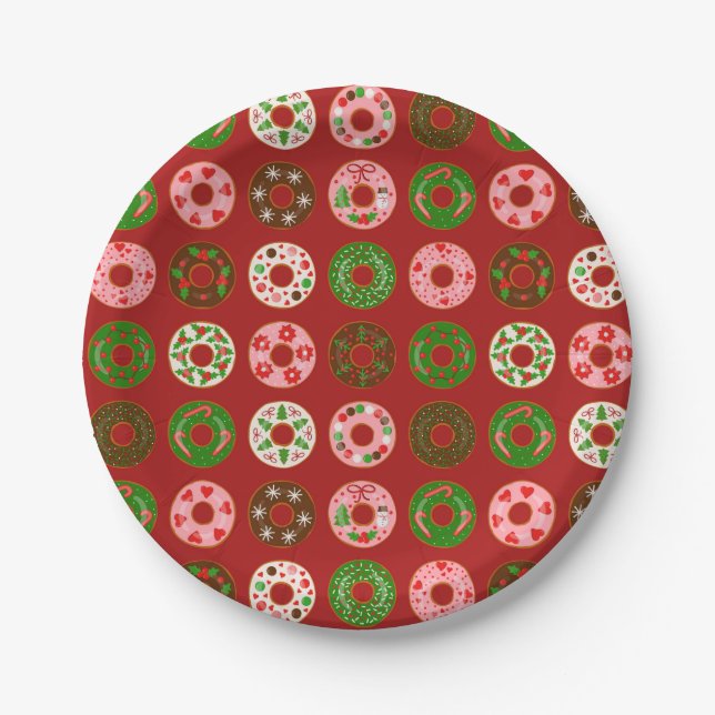 Christmas Doughnut Holiday Treat Pattern Paper Plate (Front)