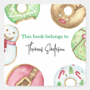 Christmas doughnuts cookies - baby shower bookplat square sticker