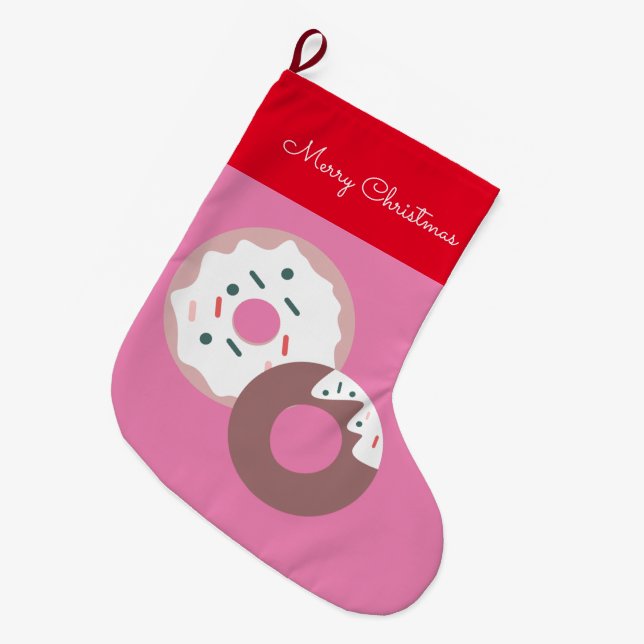 Christmas Doughnuts Sprinkles Bakery  Merry Christ Large Christmas Stocking (Front (Hanging))