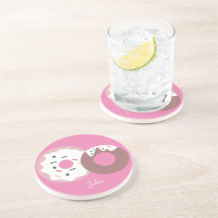 Christmas Doughnuts Sprinkles Bakery  Pink  Name Coaster