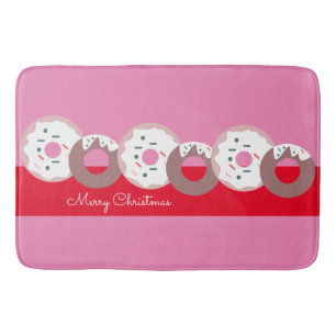 Christmas Doughnuts Sprinkles Bakery Pink Red Bath Mat