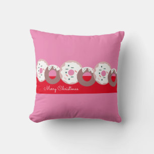 Christmas Doughnuts Sprinkles Bakery  Pink Red Cushion