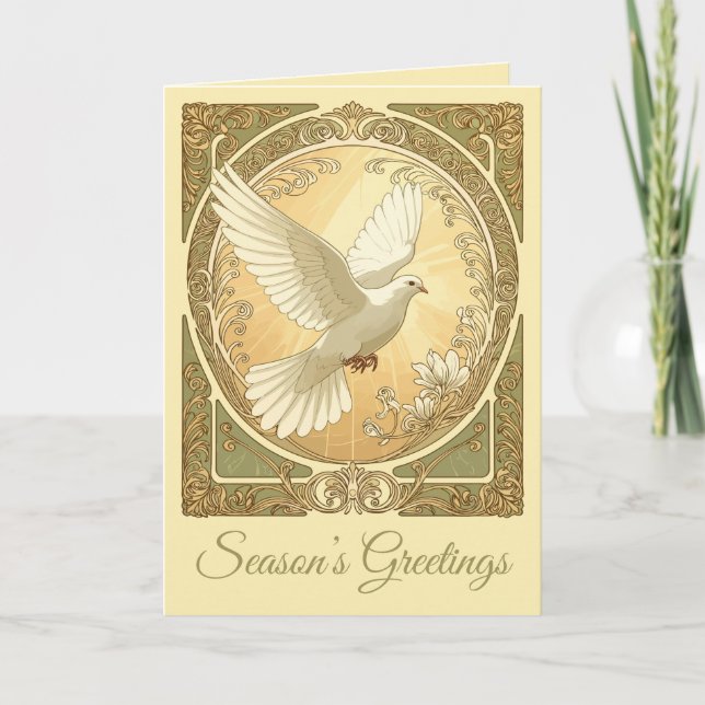Christmas Dove Art Nouveau Aesthetic Design Holiday Card (Front)