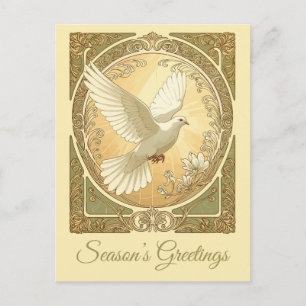 Christmas Dove Art Nouveau Aesthetic Design Holiday Postcard