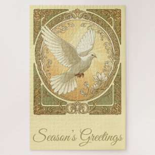Christmas Dove Art Nouveau Aesthetic Design Jigsaw Puzzle