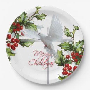 Christmas dove holiday party mistletoe berries paper plate