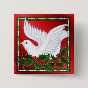 Christmas Dove & Holly 15 Cm Square Badge