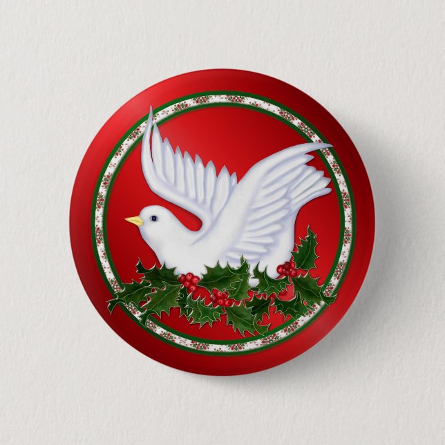 Christmas Dove & Holly 6 Cm Round Badge (Front)
