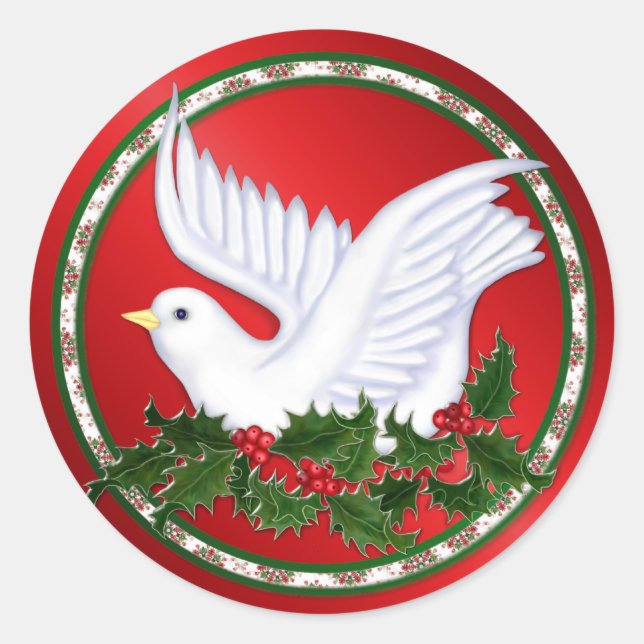 Christmas Dove & Holly Classic Round Sticker (Front)