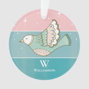 Christmas Dove Peace Love Monogram Pink Blue Ornament